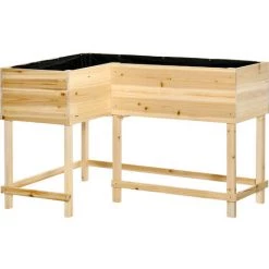 Outsunny Jardinière Sur Pieds Potager D'angle Dim. 121L X 91l X 81H Cm Inserts D'irrigation + Feutre De Drainage Inclus Bois Sapin Pré-huilé