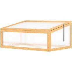 Outsunny Mini Serre De Jardin Serre à Tomates Dim. 90L X 60l X 40H Cm Toit Ouvrable Panneaux De Polycarbonate Bois Sapin Pré-huilé
