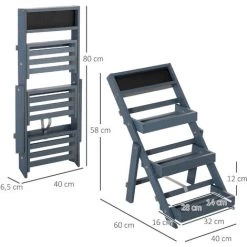 Outsunny Étagère échelle à Fleurs Pliable - Porte Plante Bois 3 étagères Avec Rebord - Tableau Noir Personnalisable Intégré - Bois Sapin Gris - Gris -Outsunny Soldes Magasin 52476587 3
