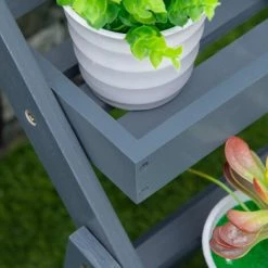 Outsunny Étagère échelle à Fleurs Pliable - Porte Plante Bois 3 étagères Avec Rebord - Tableau Noir Personnalisable Intégré - Bois Sapin Gris - Gris -Outsunny Soldes Magasin 52476587 4