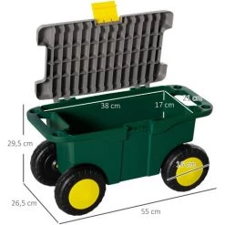 Outsunny Tabouret De Jardin Caisse à Outils 2 En 1 - Coffre Et Plaque Compartimentée De Rangement Verrouillable - 4 Roulettes, 2 Poignées - PP Gris Jaune Vert -Outsunny Soldes Magasin 52476613 3