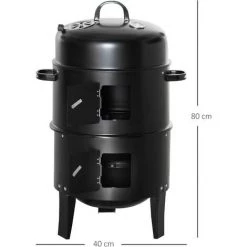 Outsunny Barbecue Fumoir Grill Braséro 3 En 1 - 2 Grilles De Cuisson, 2 Portes - Thermomètre, Aérateur - Ø 40 X 80H Cm - Acier Inox. Noir -Outsunny Soldes Magasin 52476622 3