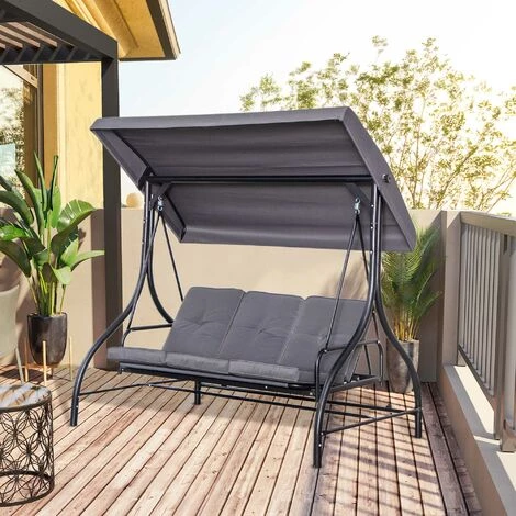 Outsunny Balancelle De Jardin 3 Places Convertible Inclinaison Toit Réglable Matelas Grand Confort Rembourrage 8 Cm Fourni Gris Métal époxy Noir 4 Outsunny Balancelle De Jardin 3 Places Convertible Inclinaison Toit Réglable Matelas Grand Confort Rembourrage 8 Cm Fourni Gris Métal époxy Noir – Image 2
