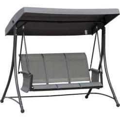Outsunny Balancelle De Jardin 3 Places Toit Inclinaison Réglable Assise Dossier Ergonomique 2 Pochettes Rangement Métal époxy Alu. Textilène Gris