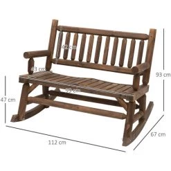Outsunny Banc à Bascule De Jardin 2 Places Style Rural Chic Structure Dossier Accoudoirs Aspect Rondins De Bois Assise à Lattes Sapin Traité Carbonisation -Outsunny Soldes Magasin 52476655 3