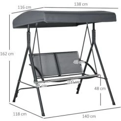 Outsunny Balancelle De Jardin 2 Places Grand Confort Toit Inclinaison Réglable Assise Et Dossier Ergonomique Acier époxy Textilène Gris -Outsunny Soldes Magasin 52476658 3