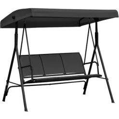Outsunny Balancelle De Jardin 3 Places Grand Confort Toit Inclinaison Réglable Assise Et Dossier Ergonomique Acier époxy Textilène Noir