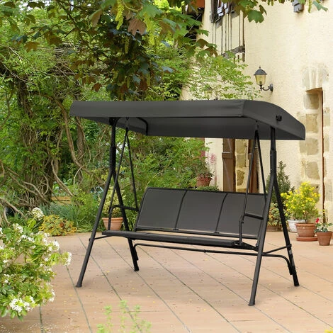 Outsunny Balancelle De Jardin 3 Places Grand Confort Toit Inclinaison Réglable Assise Et Dossier Ergonomique Acier époxy Textilène Noir 4 Outsunny Balancelle De Jardin 3 Places Grand Confort Toit Inclinaison Réglable Assise Et Dossier Ergonomique Acier époxy Textilène Noir – Image 2