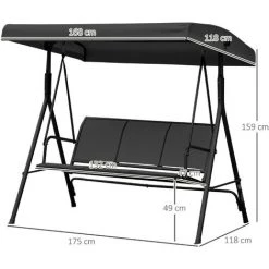 Outsunny Balancelle De Jardin 3 Places Grand Confort Toit Inclinaison Réglable Assise Et Dossier Ergonomique Acier époxy Textilène Noir 8 Outsunny Balancelle De Jardin 3 Places Grand Confort Toit Inclinaison Réglable Assise Et Dossier Ergonomique Acier époxy Textilène Noir -Outsunny Soldes Magasin 52476662 3