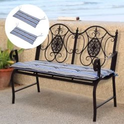 Outsunny Lot De 2 Coussins Matelas Assise Pour Banc De Jardin Balancelle Canapé 2 Places - Cordons D'attache - Dim. 120L X 50l X 5H Cm - Polyester Gris Bleu Rayé - Gris -Outsunny Soldes Magasin 52476664 2