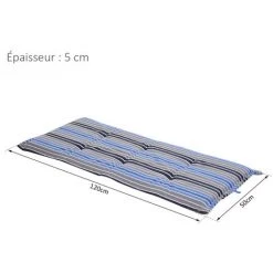 Outsunny Lot De 2 Coussins Matelas Assise Pour Banc De Jardin Balancelle Canapé 2 Places - Cordons D'attache - Dim. 120L X 50l X 5H Cm - Polyester Gris Bleu Rayé - Gris -Outsunny Soldes Magasin 52476664 3