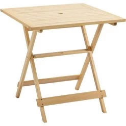 Outsunny Table De Jardin Camping Pliable Plateau à Lattes Dim. 70L X 70l X 70H Cm Espace Parasol Bois Sapin Pré-huilé