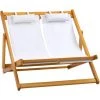 Outsunny Chilienne 2 Places Grand Confort Pliable - Chaise Longue Dossier Inclinable Multi-positions - 2 Tétières Incluses - Bois Peuplier Pré-huilé Oxford Blanc - Blanc -Outsunny Soldes Magasin 52476668 1
