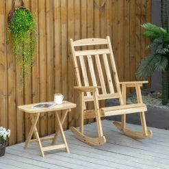 Outsunny Fauteuil De Jardin à Bascule Avec Table Basse Rocking Chair Style Rural Chic Bois Sapin Pré-huilé - Beige -Outsunny Soldes Magasin 52476669 2