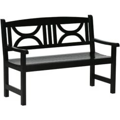 Outsunny Banc De Jardin 2 Places Style Colonial Dim. 123L X 61l X 89.5H Cm Assise à Lattes Dossier Ajouré Motif Tribal Bois Peuplier Noir