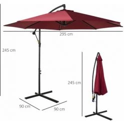 Outsunny Parasol Déporté Octogonal Inclinable Manivelle Pied Acier Ø 3 X 2,5H M Bordeaux -Outsunny Soldes Magasin 52476677 3