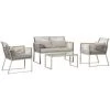Outsunny Ensemble Salon De Jardin Design Contemporain Style Yachting 4 Places Accoudoirs Bois Coussins Inclus Table Basse Métal époxy Résine Tressée Gris