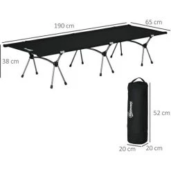Outsunny Lit De Camp Lit D'appoint Pliable Dim. 190L X 65l Cm Hauteur Réglable 2 Niveaux H38/18 Cm Sac De Transport Inclus Alu. Oxford Noir - Noir -Outsunny Soldes Magasin 52476684 3