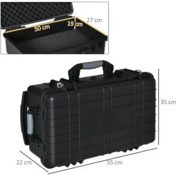Outsunny Valise Antichoc - Mallette D'extérieur Appareil Photo - Mousse Prédécoupée - étui Rigide étanche Appareil Photo - Poignée Telescopique 2 Roulettes - PP Noir -Outsunny Soldes Magasin 52508189 3