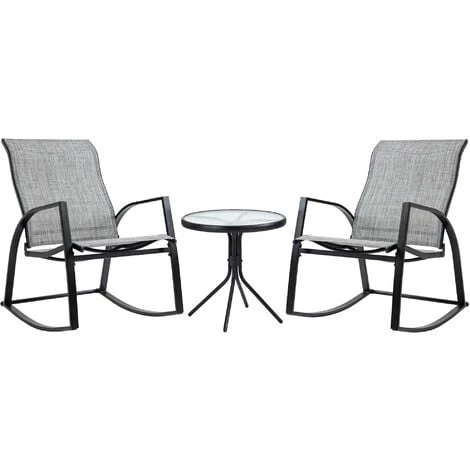 Outsunny Ensemble De Jardin 3 Pièces 2 Fauteuils à Bascule Table Basse Plateau Verre Trempé Acier époxy Textilène Gris 3 Outsunny Ensemble De Jardin 3 Pièces 2 Fauteuils à Bascule Table Basse Plateau Verre Trempé Acier époxy Textilène Gris