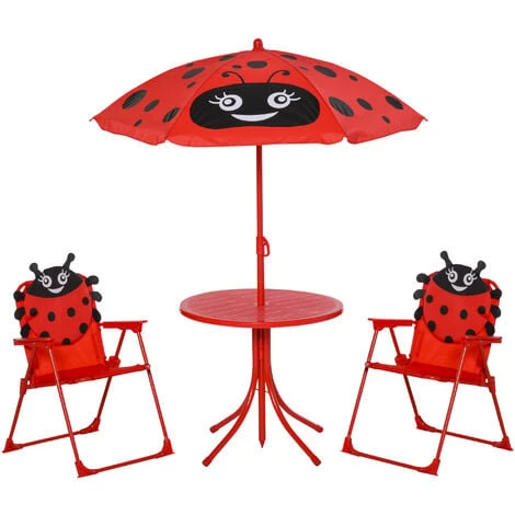 Outsunny Ensemble Salon De Jardin Enfant 4 Pcs Design Coccinelle - Table Ronde + 2 Chaises Pliables + Parasol - Métal époxy Oxford Rouge - Rouge 3 Outsunny Ensemble Salon De Jardin Enfant 4 Pcs Design Coccinelle - Table Ronde + 2 Chaises Pliables + Parasol - Métal époxy Oxford Rouge - Rouge