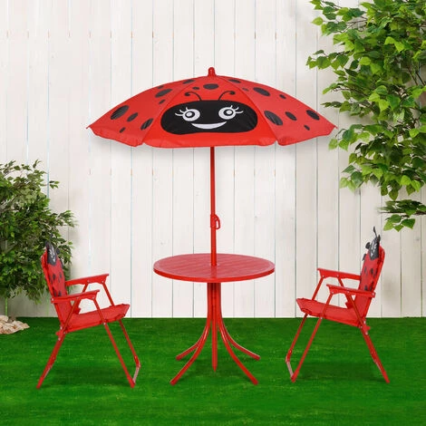 Outsunny Ensemble Salon De Jardin Enfant 4 Pcs Design Coccinelle - Table Ronde + 2 Chaises Pliables + Parasol - Métal époxy Oxford Rouge - Rouge 4 Outsunny Ensemble Salon De Jardin Enfant 4 Pcs Design Coccinelle - Table Ronde + 2 Chaises Pliables + Parasol - Métal époxy Oxford Rouge - Rouge – Image 2