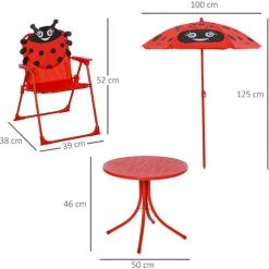Outsunny Ensemble Salon De Jardin Enfant 4 Pcs Design Coccinelle - Table Ronde + 2 Chaises Pliables + Parasol - Métal époxy Oxford Rouge - Rouge 9 Outsunny Ensemble Salon De Jardin Enfant 4 Pcs Design Coccinelle - Table Ronde + 2 Chaises Pliables + Parasol - Métal époxy Oxford Rouge - Rouge -Outsunny Soldes Magasin 53451006 3