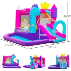 Outsunny Château Gonflable Enfant - Toboggan, Trampoline, Piscine, Panier - Gonfleur, Sac De Transport Inclus - Dim. 3L X 2,7l X 2H M - Oxford Multicolore - Rose 8 Outsunny Château Gonflable Enfant - Toboggan, Trampoline, Piscine, Panier - Gonfleur, Sac De Transport Inclus - Dim. 3L X 2,7l X 2H M - Oxford Multicolore - Rose -Outsunny Soldes Magasin 53451012 2