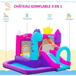 Outsunny Château Gonflable Enfant - Toboggan, Trampoline, Piscine, Panier - Gonfleur, Sac De Transport Inclus - Dim. 3L X 2,7l X 2H M - Oxford Multicolore - Rose 9 Outsunny Château Gonflable Enfant - Toboggan, Trampoline, Piscine, Panier - Gonfleur, Sac De Transport Inclus - Dim. 3L X 2,7l X 2H M - Oxford Multicolore - Rose -Outsunny Soldes Magasin 53451012 3