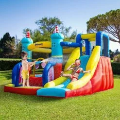 Outsunny Château Gonflable Enfant - Toboggan, Trampoline, Piscine, Mur D'escalade - Gonfleur, Sac De Transport Inclus - Dim. 2,65L X 2,6l X 2H M - Polyester Multicolore - Rouge -Outsunny Soldes Magasin 53451017 4