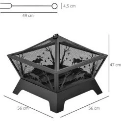 Outsunny Brasero Cheminée Foyer Extérieur Dim. 56L X 56l X 47H Cm Tisonnier Métal Noir -Outsunny Soldes Magasin 53451084 3