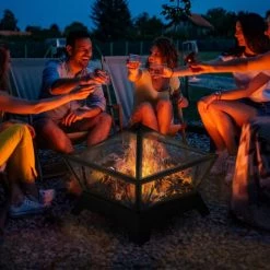 Outsunny Brasero Cheminée Foyer Extérieur Dim. 56L X 56l X 47H Cm Tisonnier Métal Noir -Outsunny Soldes Magasin 53451084 5