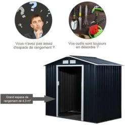 Outsunny Abri De Jardin - Remise Pour Outils - Cabanon Porte Verrouillable - Dim. 213L X 130l X 185H Cm - Tôle D'acier Gris -Outsunny Soldes Magasin 53451096 5
