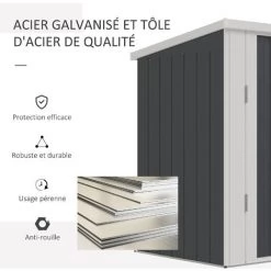 Outsunny Abri De Jardin - Remise Pour Outils - Cabanon Portes Verrouillables - Dim. 147L X 86l X 134H Cm - Tôle D'acier Gris Blanc -Outsunny Soldes Magasin 53451103 5