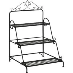 Outsunny Support Pour Plantes Présentoir Avec étagères En Métal 3 Niveaux Forme Escalier Intérieur/extérieur Dim. 60,5L X 59,5l X 95,5H Cm Noir