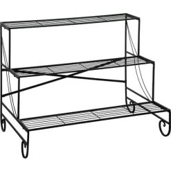 Outsunny Support Pour Plantes Présentoir Avec étagères En Métal 3 Niveaux Forme Escalier Intérieur/extérieur Dim. 95L X 63l X 72H Cm Noir