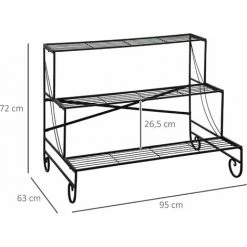 Outsunny Support Pour Plantes Présentoir Avec étagères En Métal 3 Niveaux Forme Escalier Intérieur/extérieur Dim. 95L X 63l X 72H Cm Noir -Outsunny Soldes Magasin 53451119 3