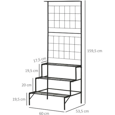 Outsunny Support Pour Plantes Avec Treillis Et 3 étagères Escalier Intérieur Extérieur En Métal Dim. 60L X 53,5l X 159,5H Cm Noir 5 Outsunny Support Pour Plantes Avec Treillis Et 3 étagères Escalier Intérieur Extérieur En Métal Dim. 60L X 53,5l X 159,5H Cm Noir – Image 3