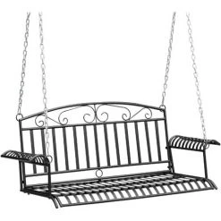 Outsunny Banc Suspendu 2 Places Balancelle De Jardin En Métal Dim. 137L X 58l X 52H Cm Noir - Noir
