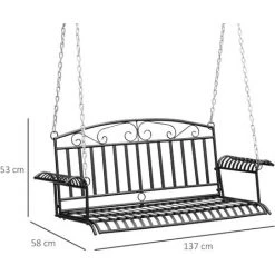 Outsunny Banc Suspendu 2 Places Balancelle De Jardin En Métal Dim. 137L X 58l X 52H Cm Noir - Noir -Outsunny Soldes Magasin 53451142 3