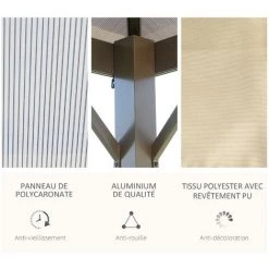 Outsunny Pavillon De Jardin Tonnelle Toit Rigide Polycarbonate Dim. 2,94L X 2,94l X 2,67H M 4 Parois Latérales Anti-UV Moustiquaires Structure Aluminium Beige -Outsunny Soldes Magasin 53451167 5