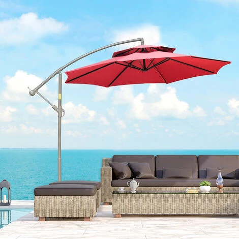 Outsunny Parasol Déporté Octogonal Inclinable Manivelle Ø 2,65 X 2,45H M Acier époxy Polyester Rouge - Rouge 4 Outsunny Parasol Déporté Octogonal Inclinable Manivelle Ø 2,65 X 2,45H M Acier époxy Polyester Rouge - Rouge â Image 2