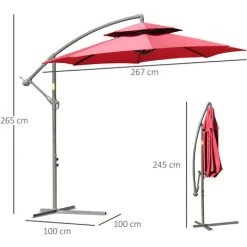 Outsunny Parasol Déporté Octogonal Inclinable Manivelle Ø 2,65 X 2,45H M Acier époxy Polyester Rouge - Rouge 7 Outsunny Parasol Déporté Octogonal Inclinable Manivelle Ø 2,65 X 2,45H M Acier époxy Polyester Rouge - Rouge -Outsunny Soldes Magasin 53451184 3
