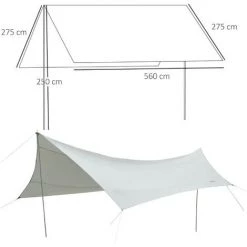 Outsunny Bâche Anti-pluie Voile D'ombrage Toile De Camping 5,6L X 5,5l M Polyester Haute Densité 190T Imperméable Gris -Outsunny Soldes Magasin 53569950 3