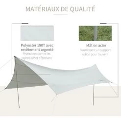 Outsunny Bâche Anti-pluie Voile D'ombrage Toile De Camping 5,6L X 5,5l M Polyester Haute Densité 190T Imperméable Gris -Outsunny Soldes Magasin 53569950 5