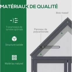 Outsunny Mini Serre De Jardin En Polycarbonate Cadre En Bois 3 Niveaux Dim. 70,5L X 42l X 132H Cm Double Porte Aérations Réglables Gris -Outsunny Soldes Magasin 53569991 5