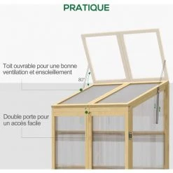 Outsunny Mini Serre De Jardin En Polycarbonate Cadre En Bois 3 étagères Dim. 80L X 50l X 130H Cm Double Porte Toit Ouvrant Bois De Sapin Autoclave - Beige -Outsunny Soldes Magasin 53569992 4