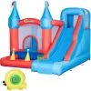 Outsunny Château Gonflable Enfant - Toboggan, Trampoline, Piscine, Mur D'escalade - Gonfleur, Sac De Transport Inclus - Dim. 3,33L X 2,8l X 2,1H M - Polyester Rouge Bleu