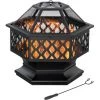 Outsunny Brasero Cheminée Foyer Extérieur Hexagonal En Acier Pare-étincelles Avec Tisonnier Dim. 70L X 70l X 58H Cm - Noir - Noir -Outsunny Soldes Magasin 53591951 1