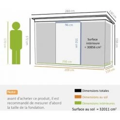 Outsunny Abri De Jardin - Remise Pour Outils - Cabanon Portes Verrouillables - Dim. 2,8L X 1,3l X 1,72H M - Tôle D'acier Gris Noir -Outsunny Soldes Magasin 53591953 3